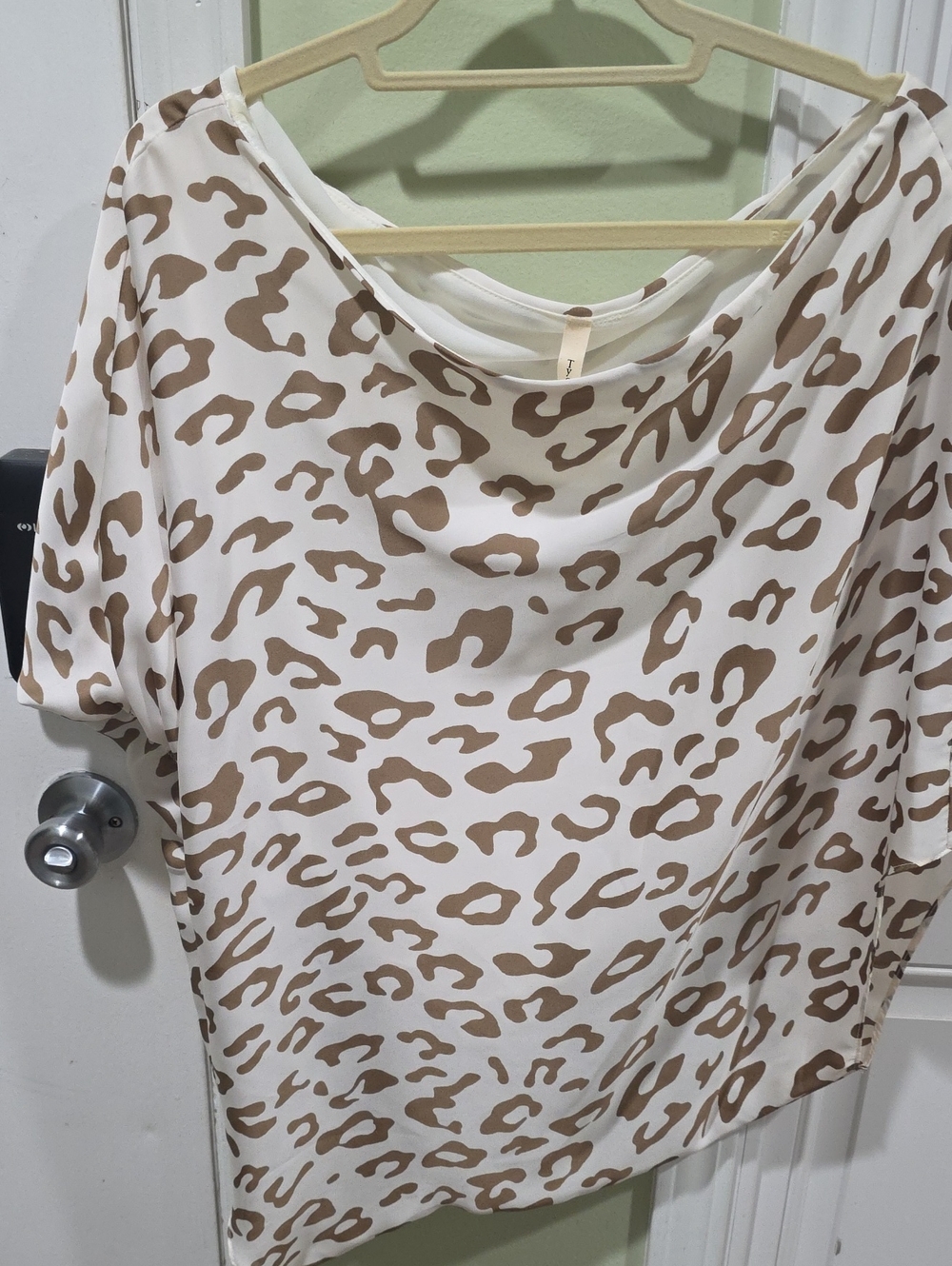 Tyche Cream and Brown Leopard Print One Shoulder Blouse